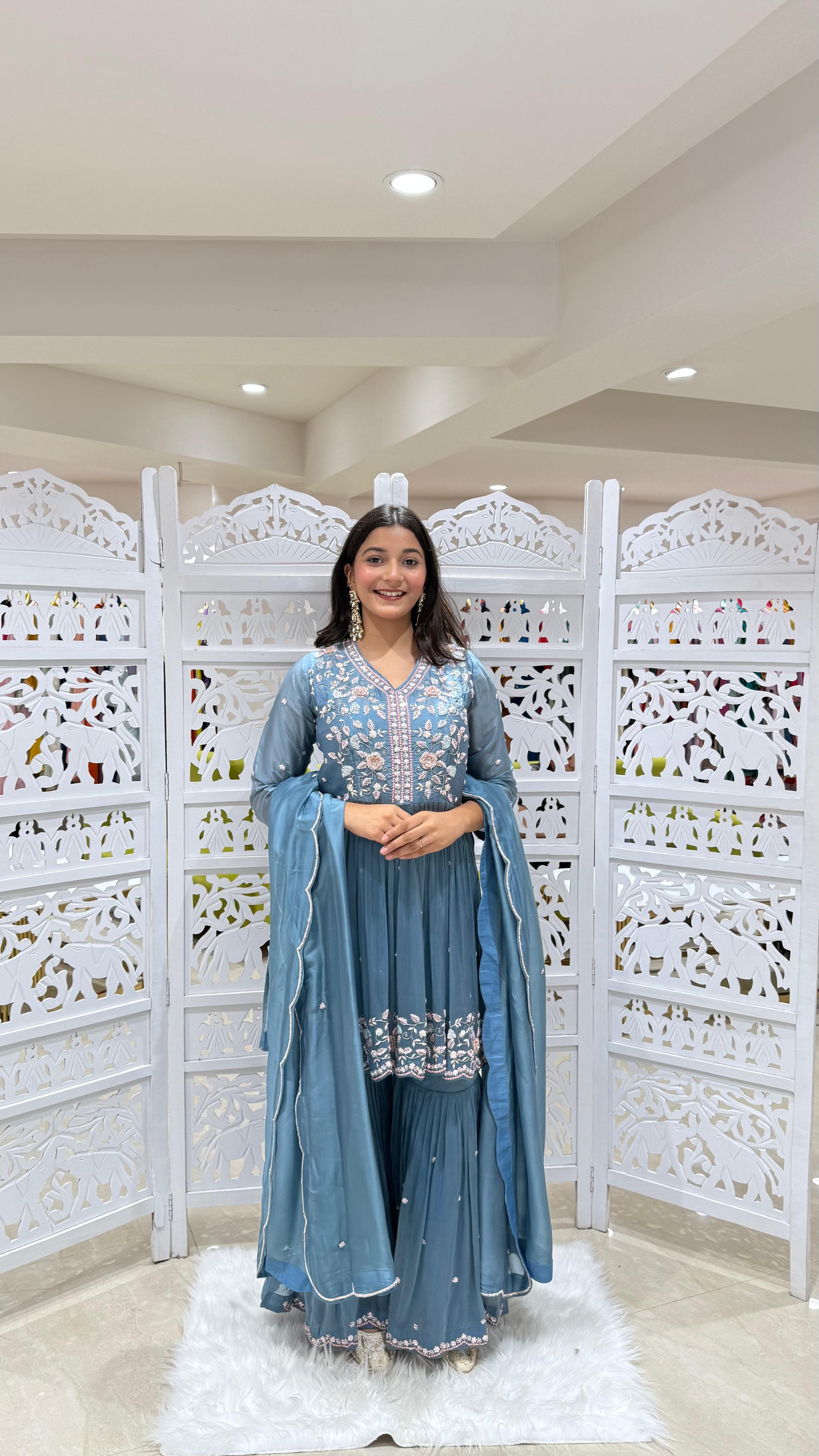 Three piece kurti sharara with dupatta
