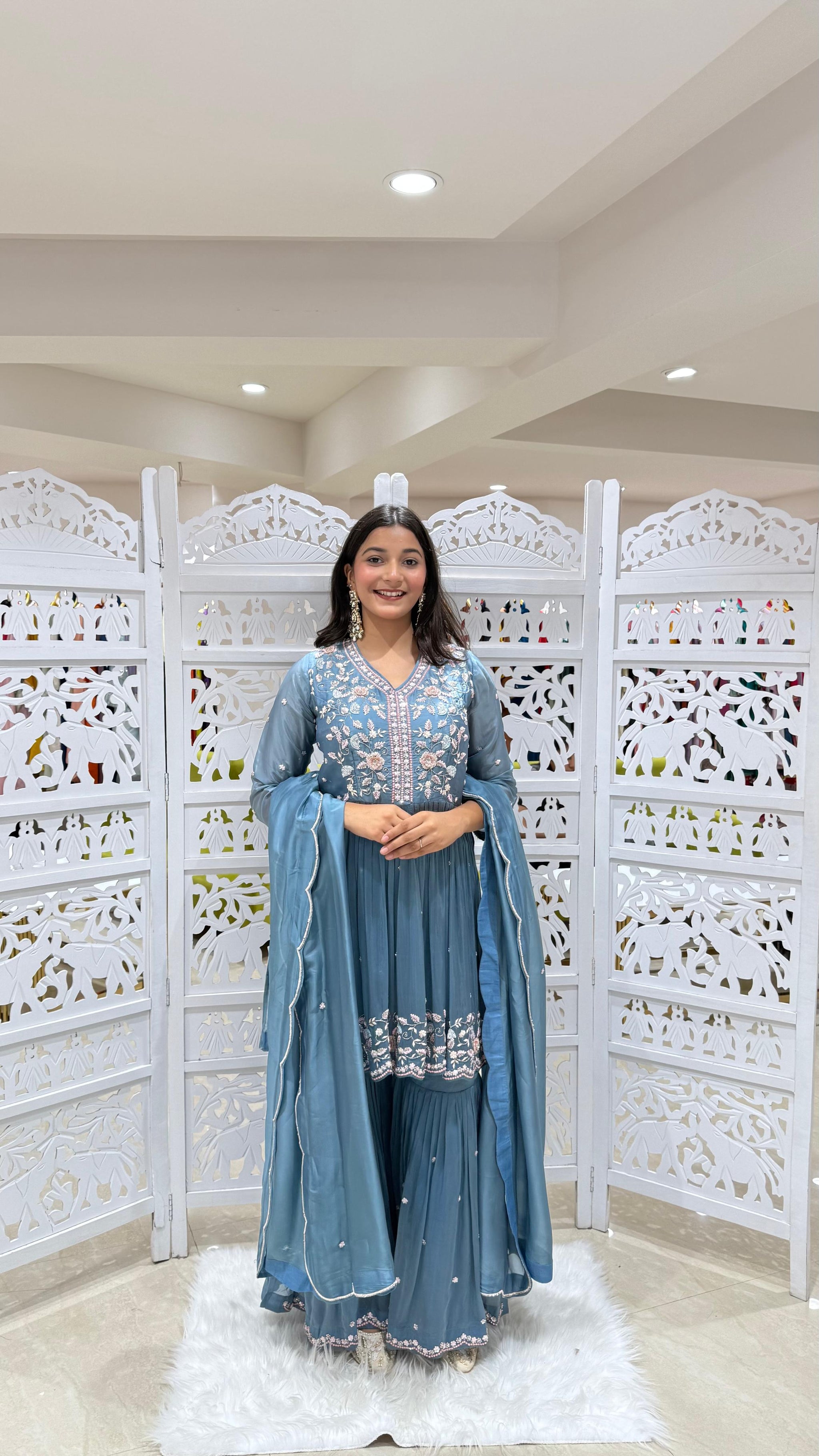 Three piece kurti sharara with dupatta