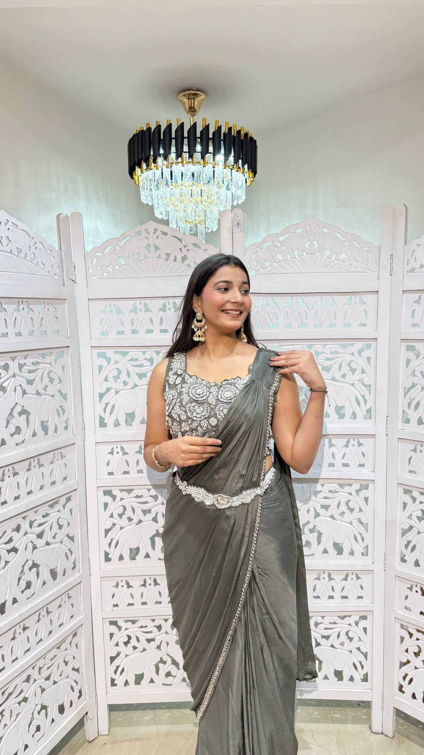 Crop top with drape saree