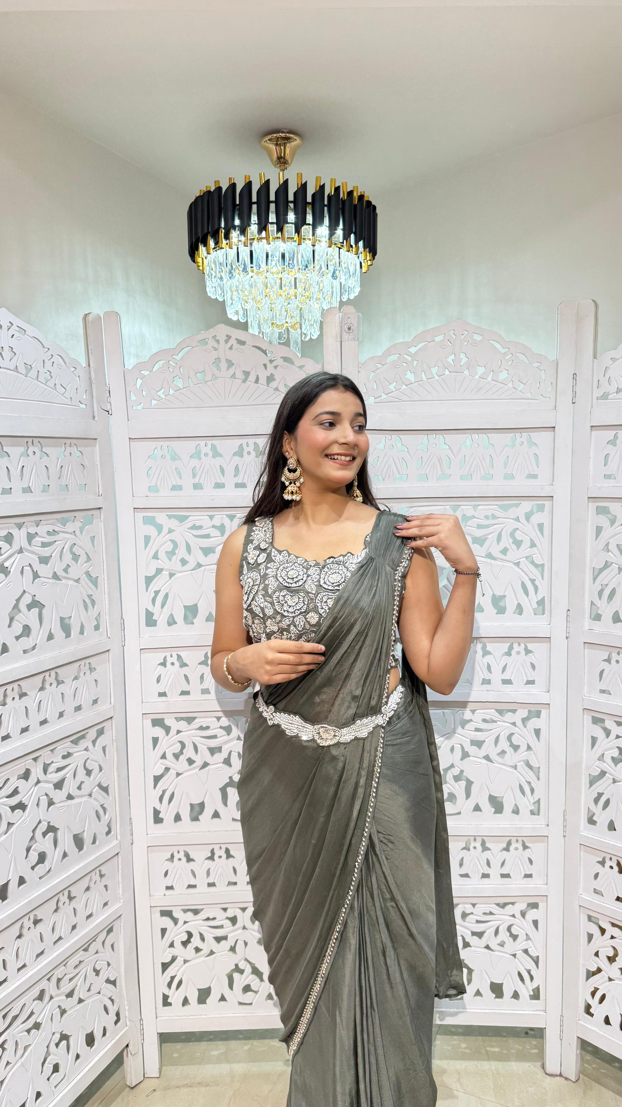 Crop top with drape saree