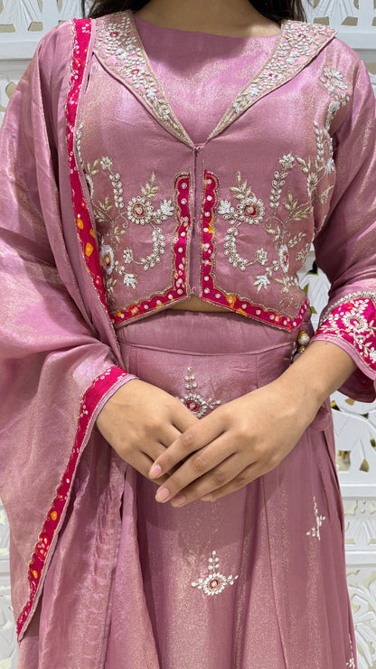Lehenga jardoshi kathdaana motiwork patchwork