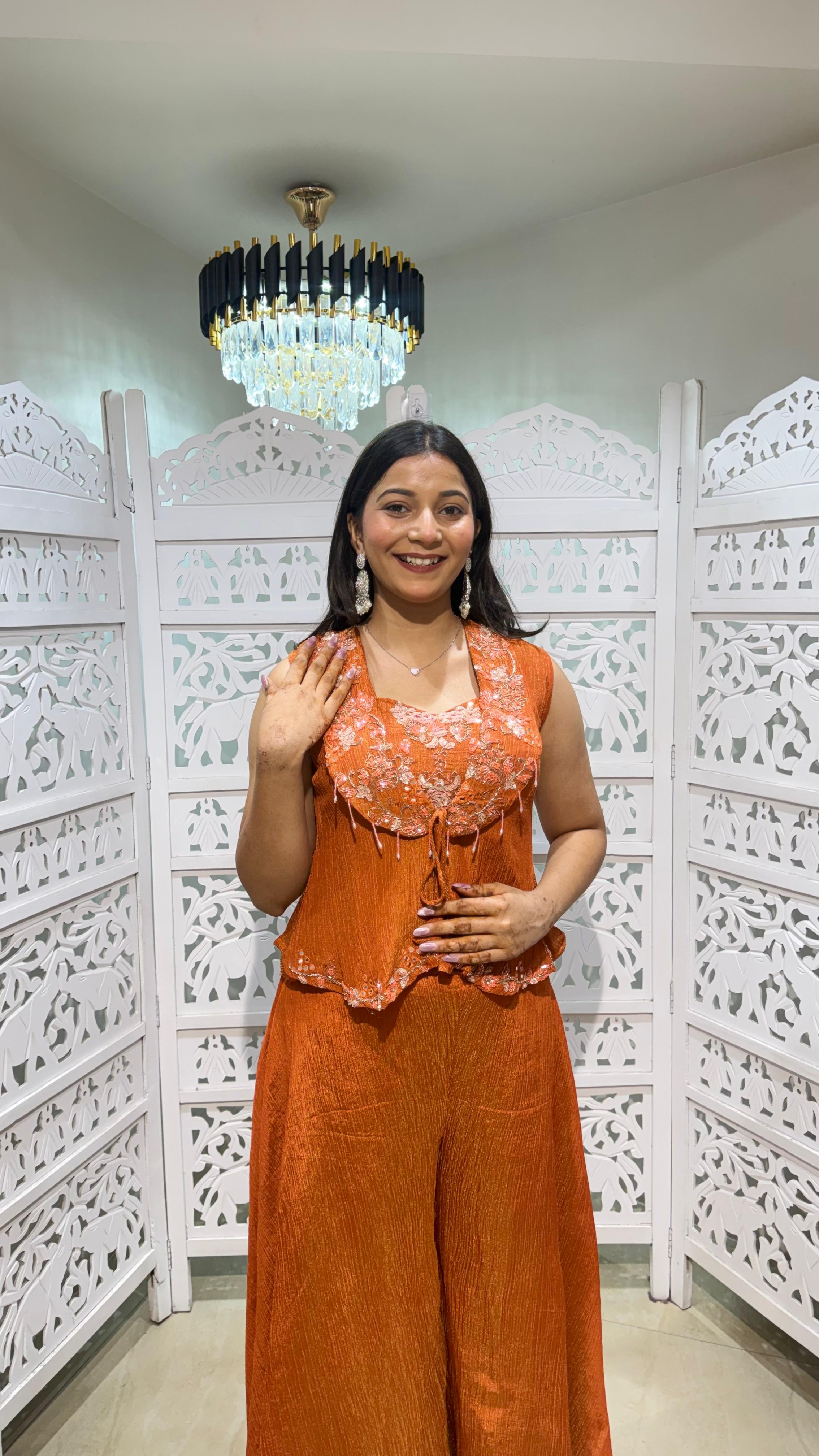 Crop top plazo with jacket