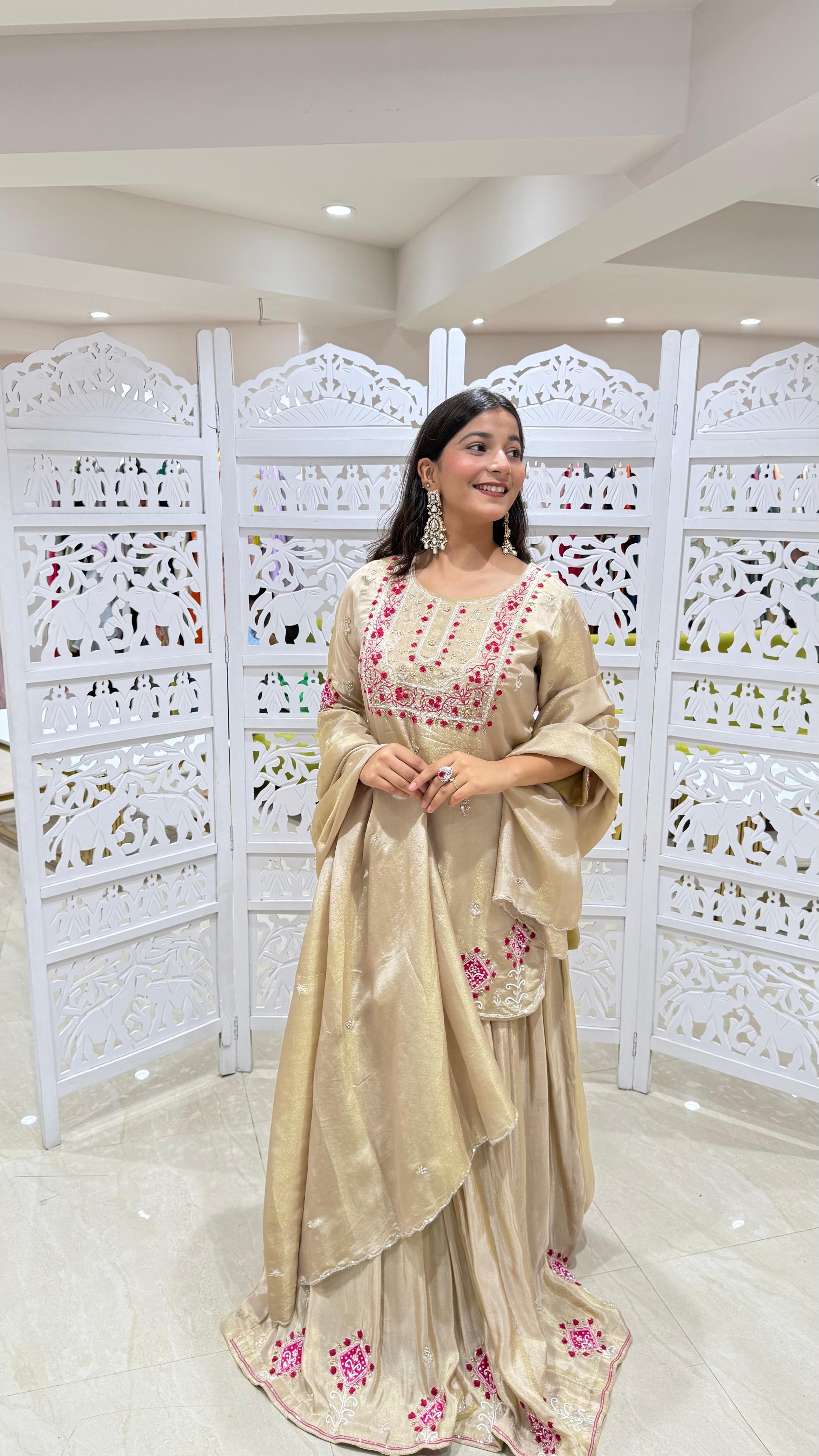 Lehenga threadwok kattdana Sequence jardoshi motiwork