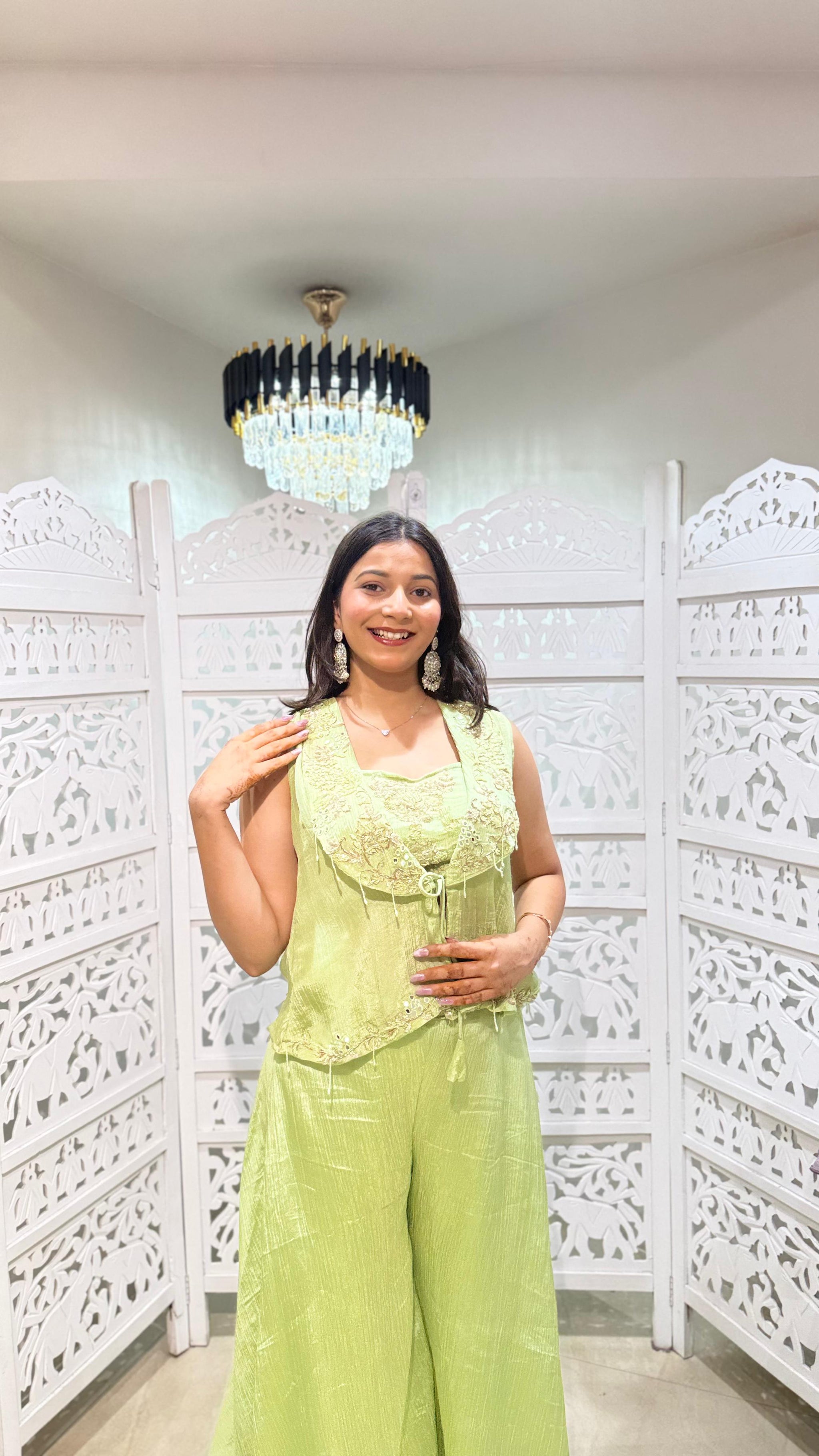 Crop top plazo with jacket