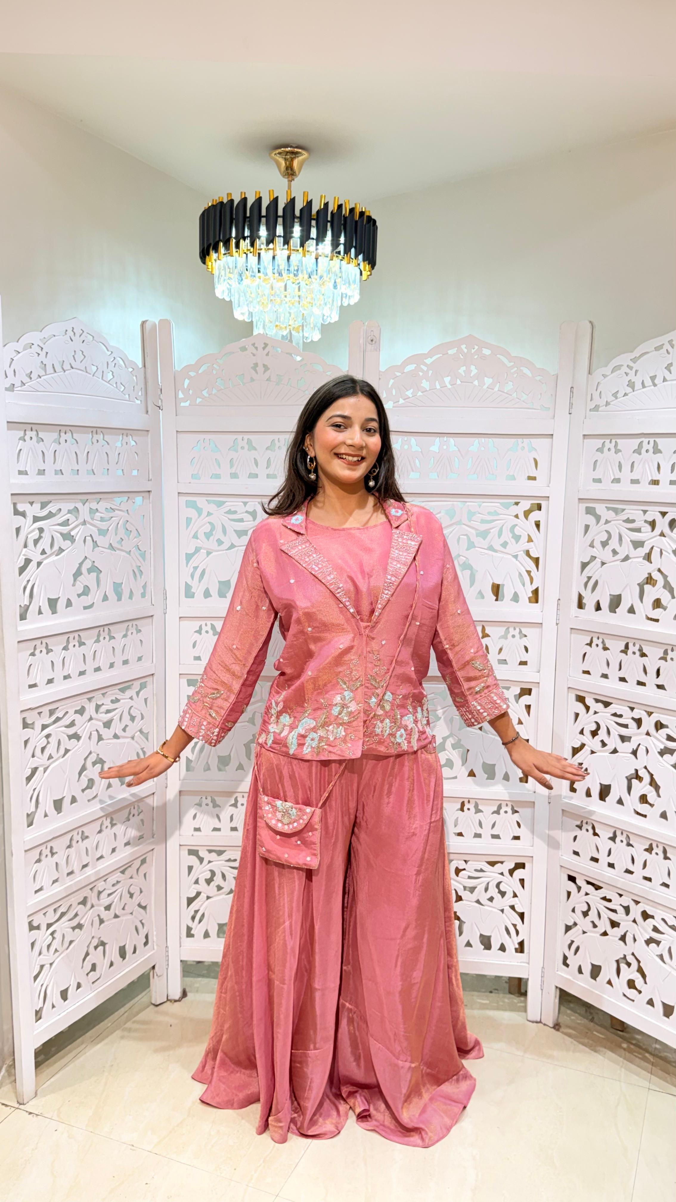 Plazo Top Jacket with mini purse