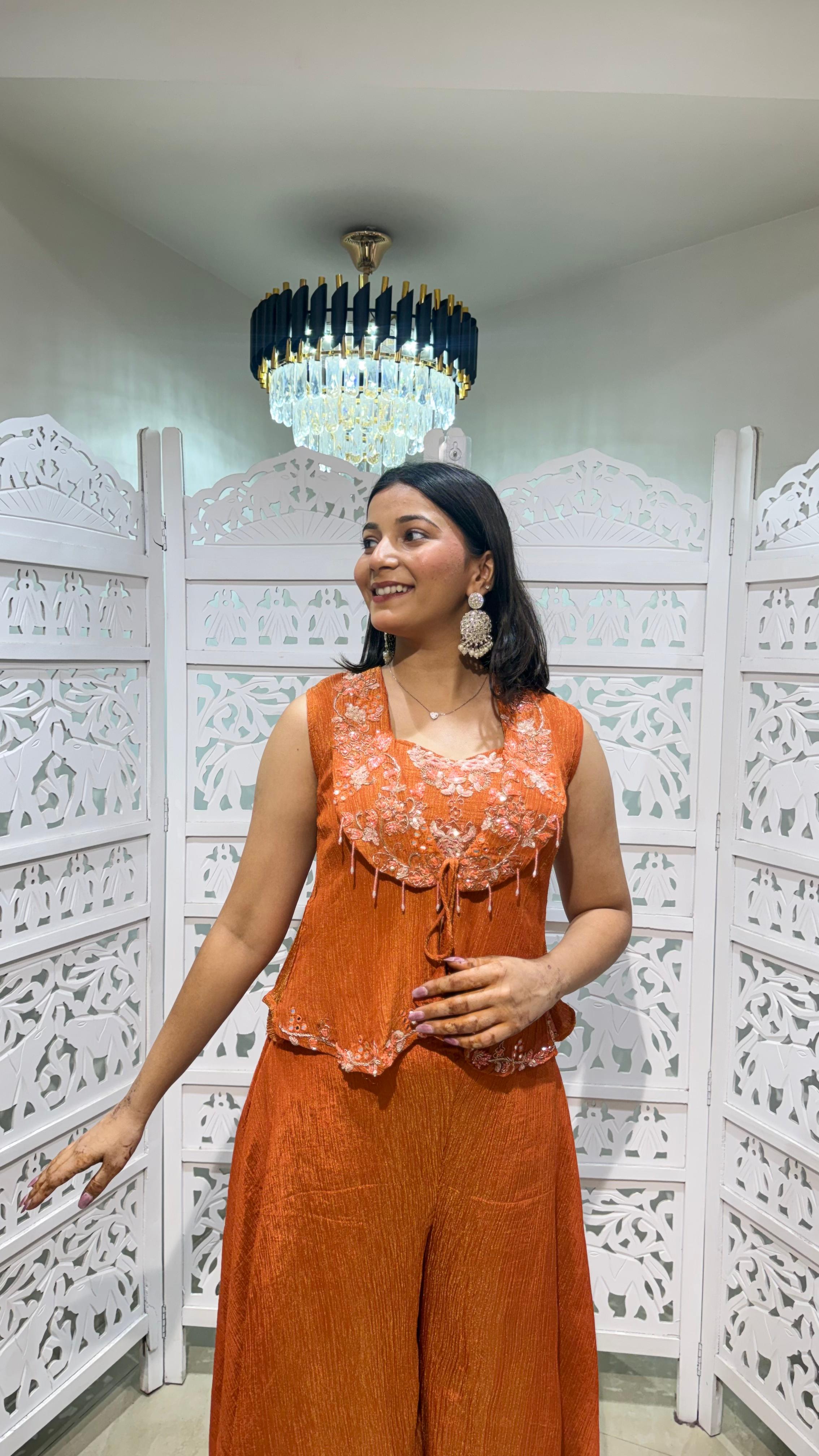 Crop top plazo with jacket