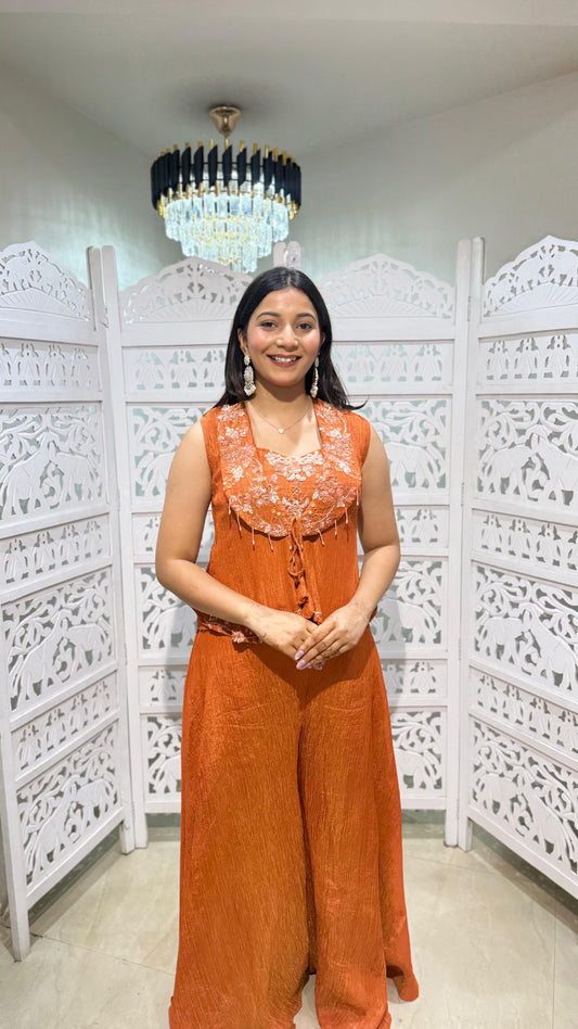 Crop top plazo with jacket