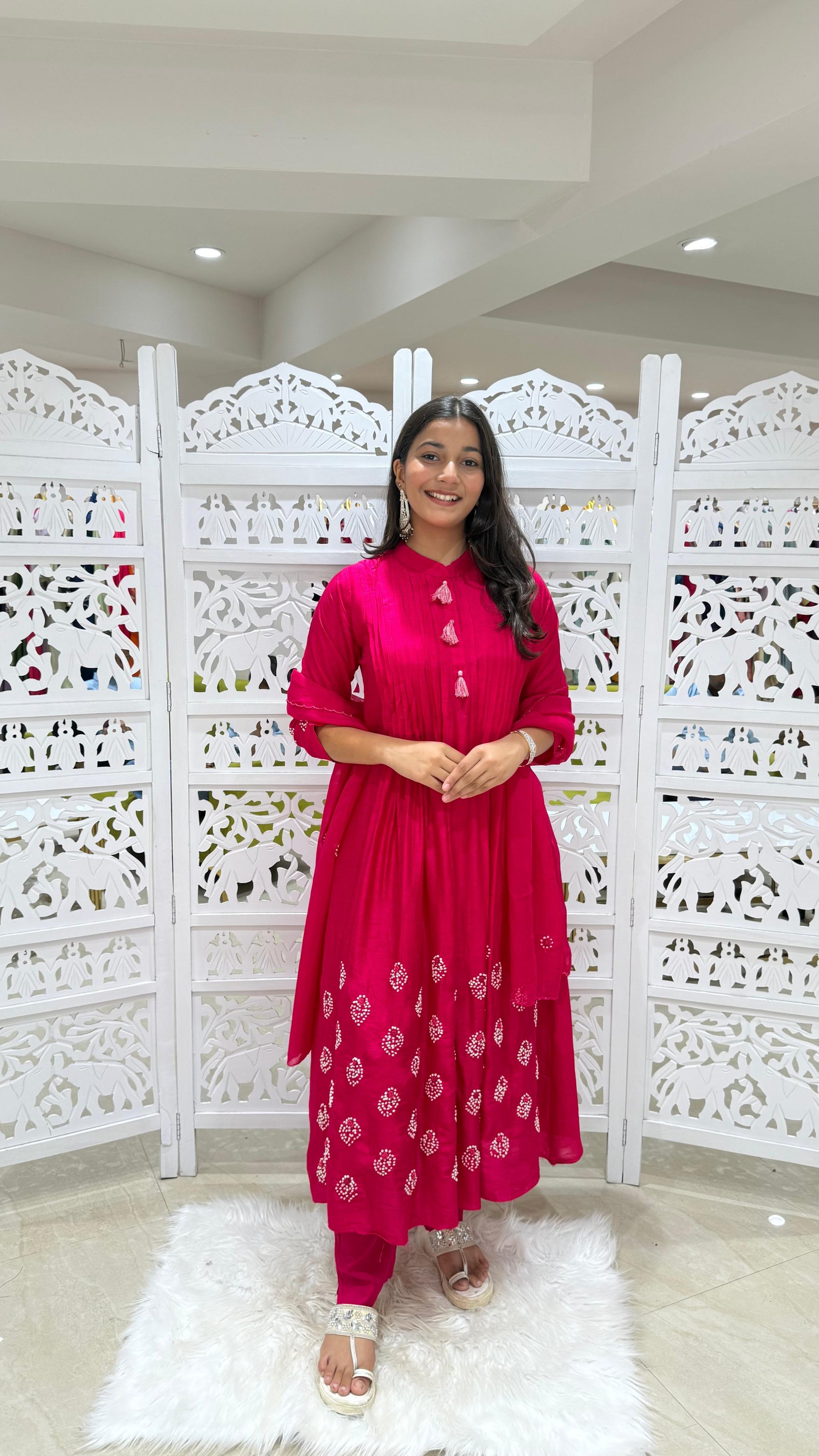 Anarkali Style three piece kurti pant dupatta
