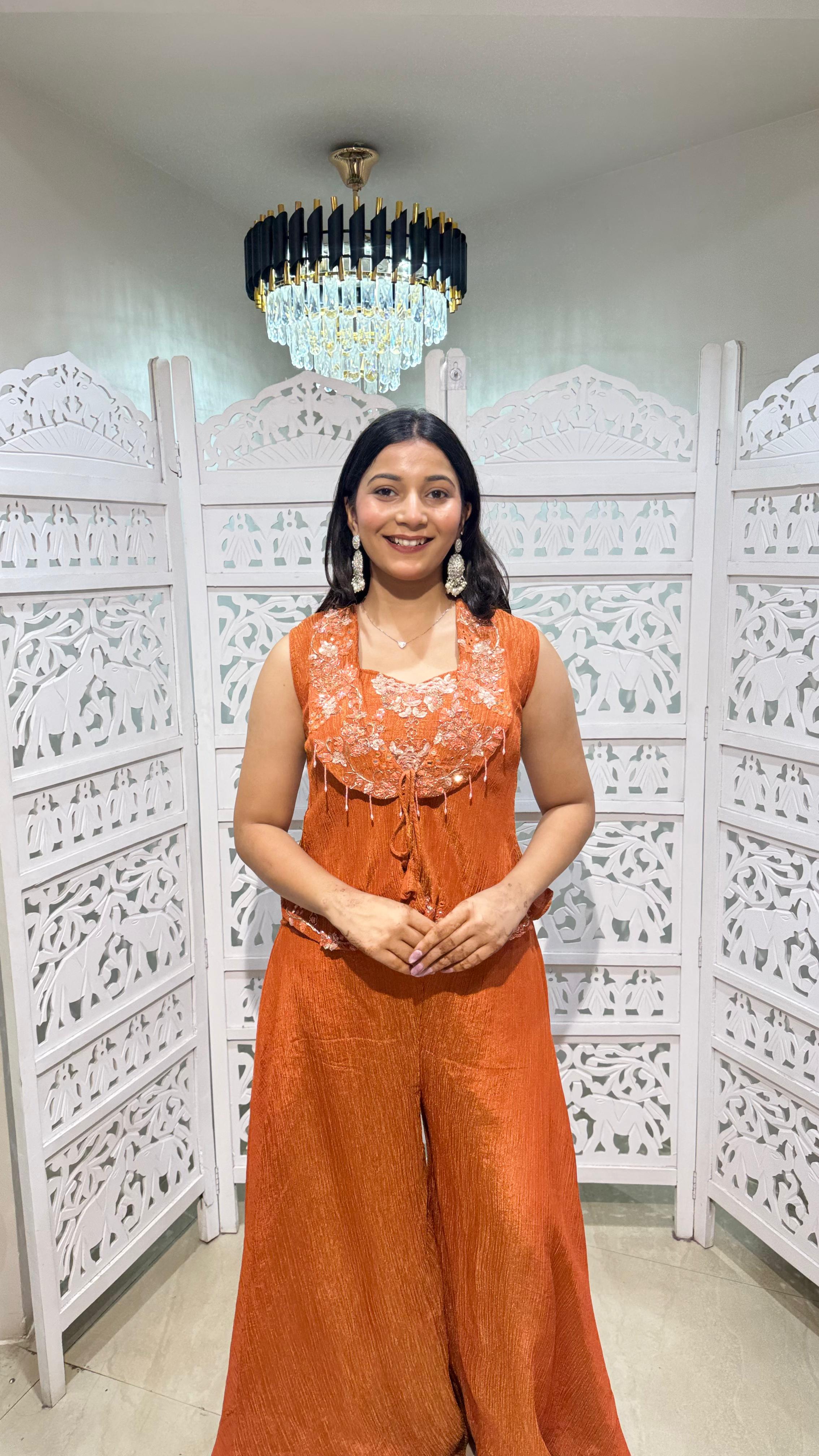 Crop top plazo with jacket