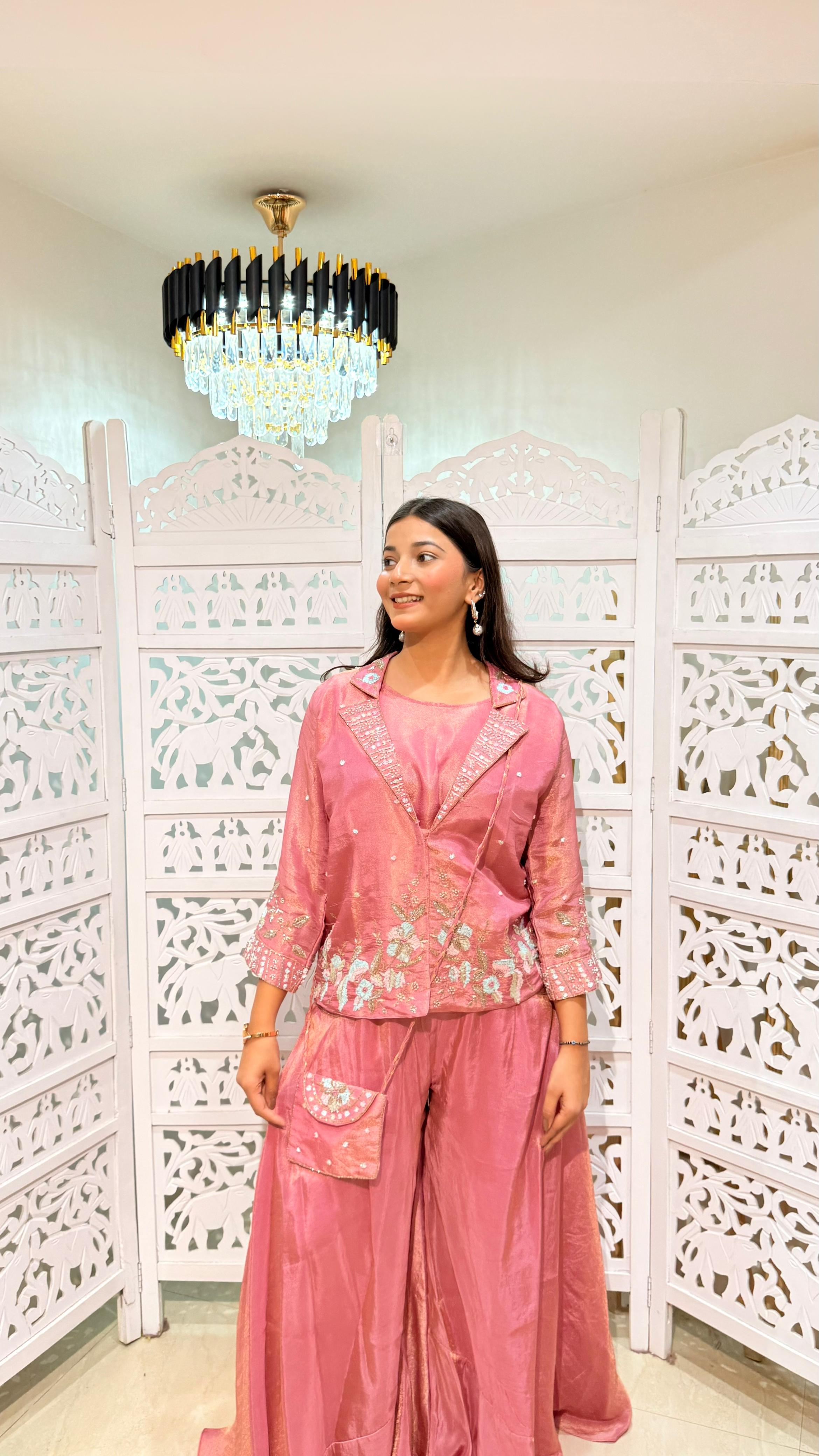 Plazo Top Jacket with mini purse