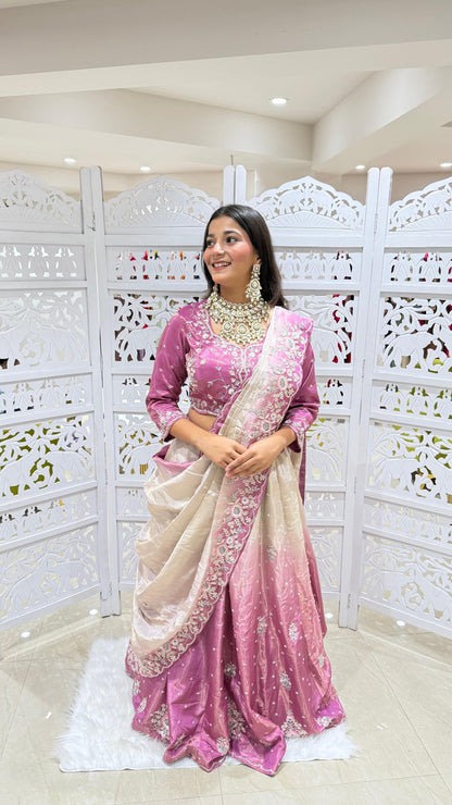 Drape lehenga Sequence jardoshi Threadwork Motiwork kathdaana