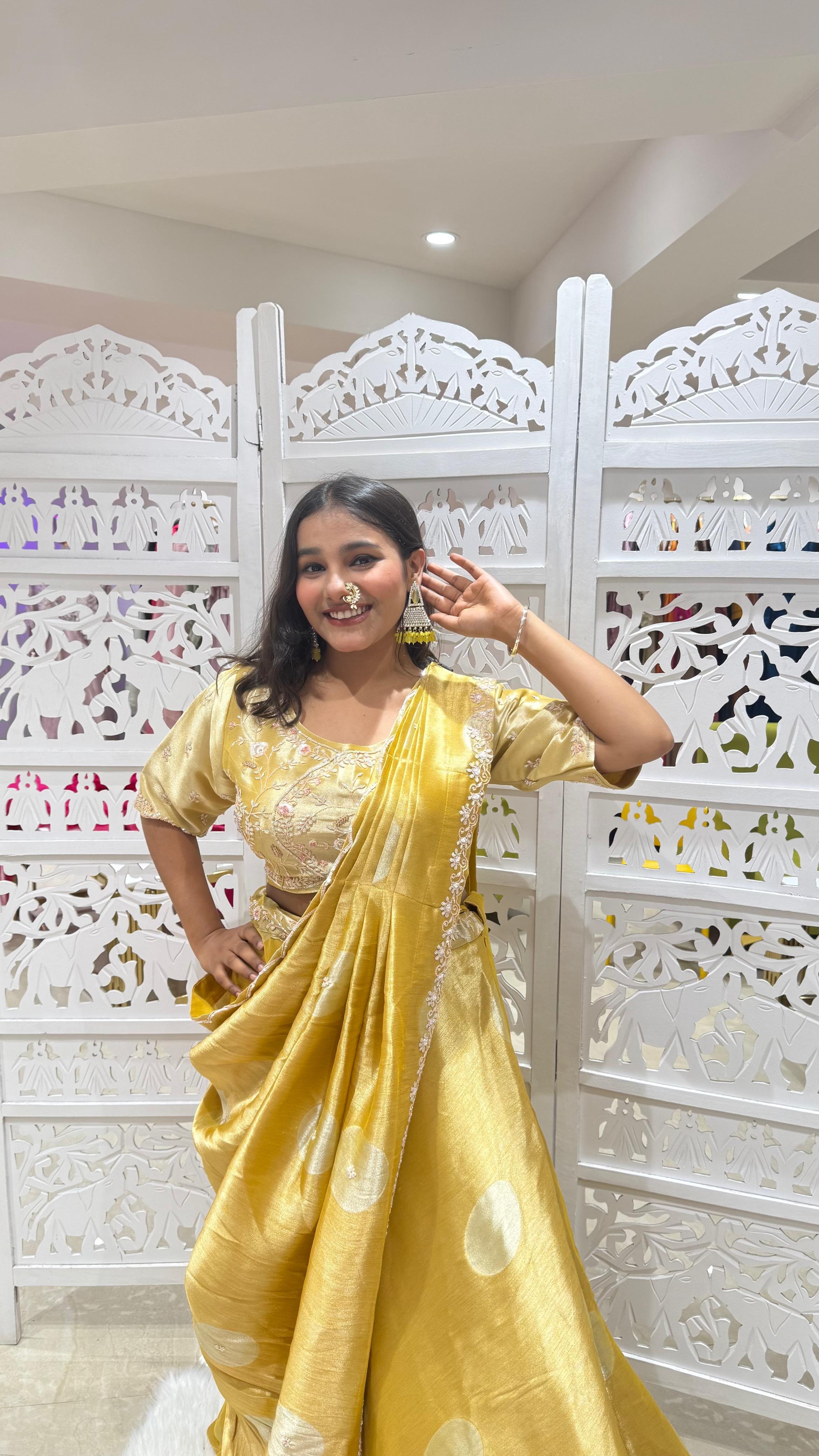 Drape lehenga jardoshi motiwork