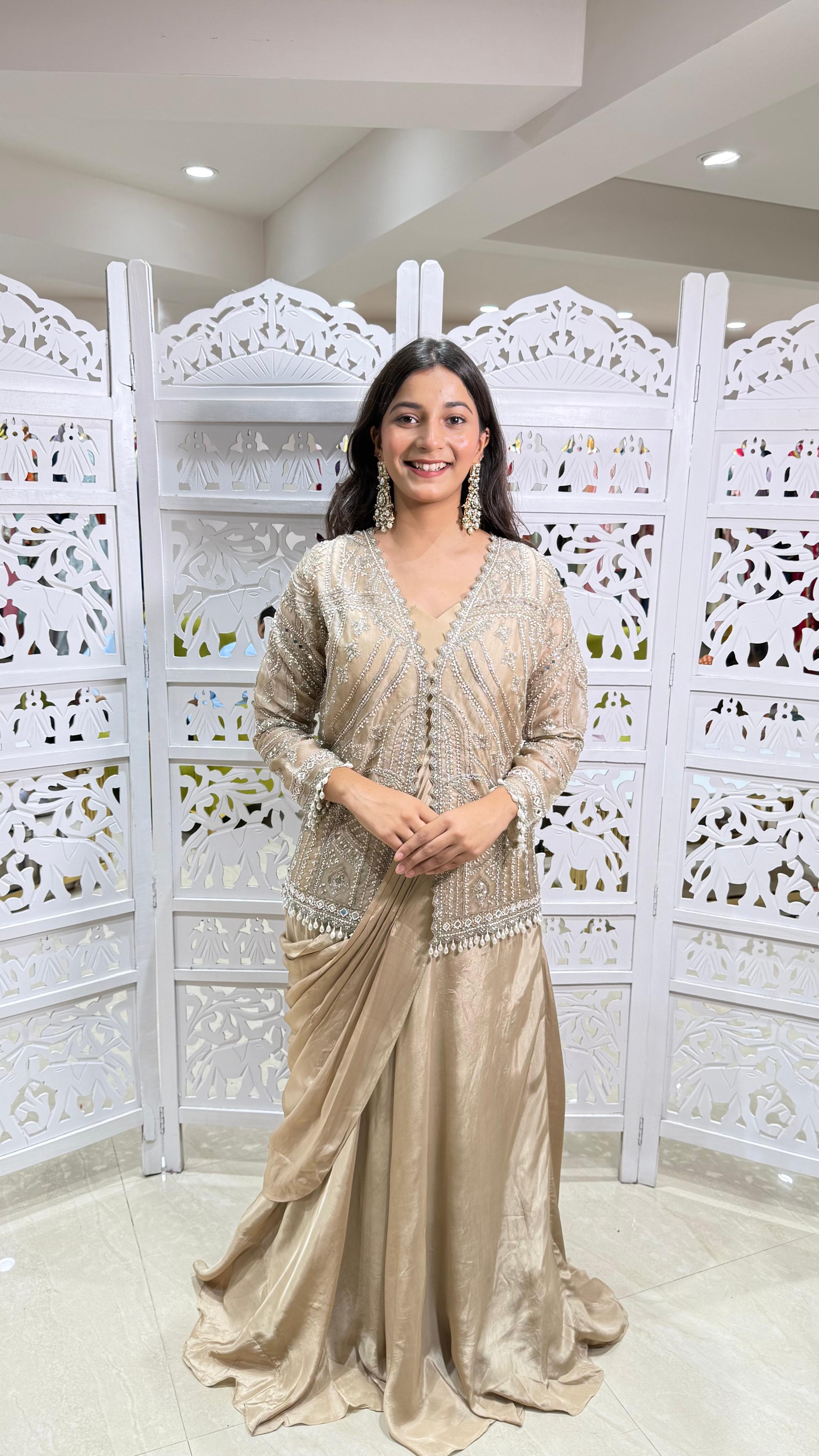 Drape saree kathdaana Jardoshi Sequence motiwork